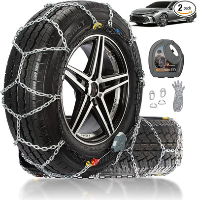 Auto Fixing Snow Chains for Car Tires, Tire Chains for Passenger Cars, Sedan, SUVs, Quick Fit & Easy Installation Snow Tire Chains, Portable Reusable Emergency Tire Traction Chain, Set of 2 (HPK-1553)