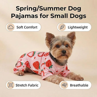 Dog Pajamas Spring Summer Dog Clothes for Small Medium Dogs Strawberry Print Girl Boy Cute Soft Puppy Pjs Clothes Doggie Onesies Cat Pet Jammies Outfit(Strawberry,XXL)