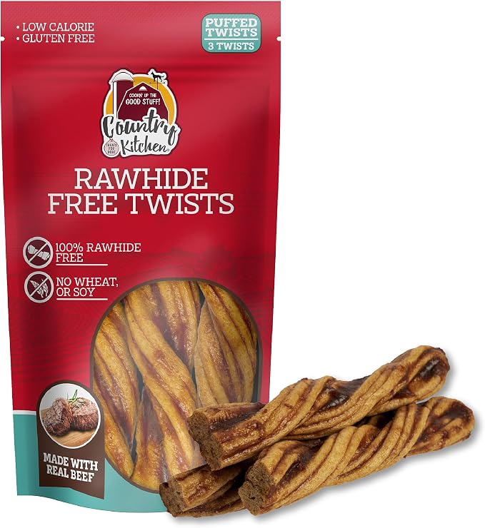 Rawhide Free Beef Twists Dog Chews, Made with Real Beef, Highly Digestible, Gluten Free, 3 Count