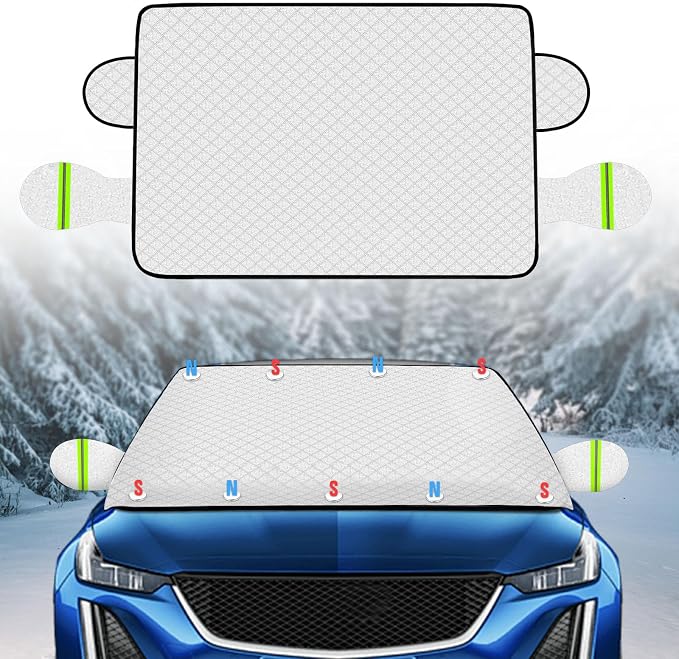 Windshield Cover for Ice and Snow，45 * 63 inch Extra Large Windshield Snow Cover with 9 PCS Magnets,Fits Most Vehicles,Say Goodbye to Frosty Mornings and Hello to Easy Winter Prep