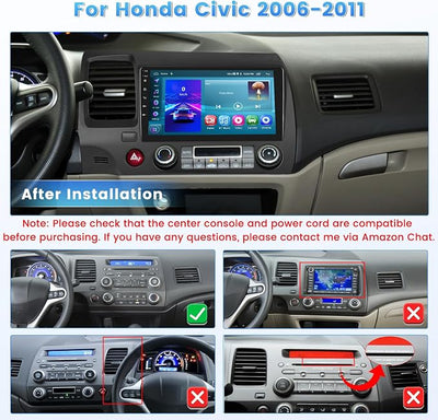 [DSP & EQ] 2+64G Car Radio for Honda Civic 2006-2011 Wireless Carplay Android Auto, 9 Inch Android 15 IPS Touch Screen Car Stereo Head Unit with Bluetooth, GPS Navigation, 5G WiFi, FM RDS, 26UI