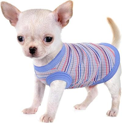 Elevate Your Pet's Comfort and Fashion: Premium 100% Cotton Rib Dog Shirt Vest for Small Breeds Like Chihuahuas, Yorkies, and Puppies .Year-Round Style with Tank-Style Puppy Attire Blue XX-Small