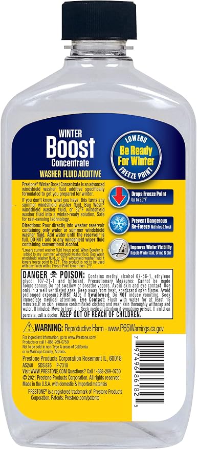 Prestone AS240-12PK Washer Fluid Booster De-Icer Additive with Dirt Blocker-15.5 oz, (Pack of 12)
