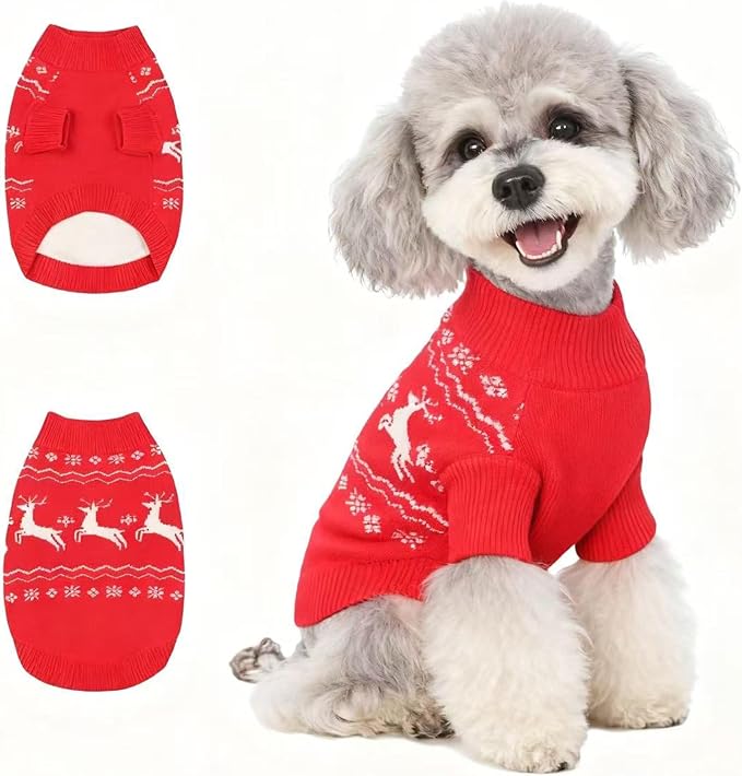 Christmas Dog Sweaters for Small Medium Large Dogs Classic Turtleneck Holiday Xmas Pet Clothes Cozy Stretchy Sweater for Chihuahua, Bulldog, Dachshund, Pug Large