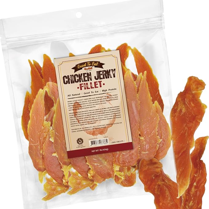 Dog Treats, Chicken Jerky for Dogs - Dog Training Treats; High-Protein, Gluten-Free, Hypoallergenic, Grain-Free, Chicken Fillets, 1 lb