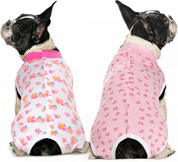 2 Packs Pet Dog Recovery Onesie Suit for Dogs Cats After Surgery,Dog Abdominal Wounds Bandages Cone E-Collar Alternative. (White Flower, L)