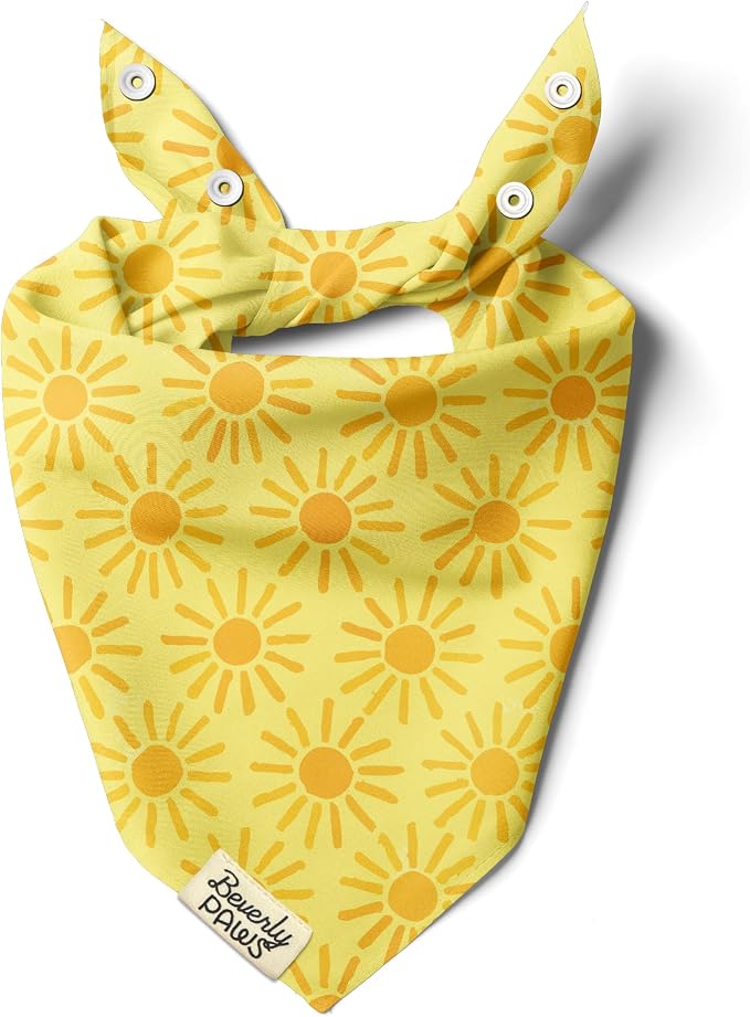 Snap-On Dog Bandana for Small Medium Large Pets, Dogs Cats Adjustable Handkerchief Scarf for Girl & Boy, Funny Cute Puppy Apparel & Accessories (Sunny, Medium)