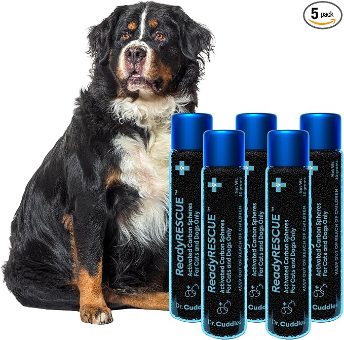 Activated Charcoal microspheres for Dogs and Cats - Veterinary-Grade Pet First Aid Kit Essential - Fast Acting Emergency Poison Binder - Safe and Travel Ready - 30 g Pack of 5