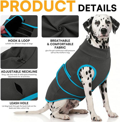 Queenmore Breathable Dog Anxiety Calming Vest,Adjustable &Lightweight Dog Calming Shirt for Thunder,Fireworks,Separation,Dogs Stress and Anxiety Relief Coat,Compression Shirt for Large Dogs,Grey,L