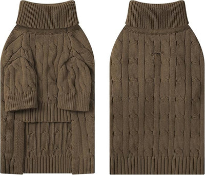Small Dog Thermal Pullover Sweater, Classic Turtleneck Cable Knitwear Dog Clothes for Cold Weather Warm Pet Clothes for Chihuahua, Bulldog, Dachshund, Pug Tan X-Large