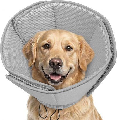 AOFITEE Soft Dog Cone, Adjustable Cones for Dogs After Surgery, Comfy Dog Cone Collar Alternative to Stop Licking, Elizabethan Recovery Collar for Large Dogs(Grey,Large)