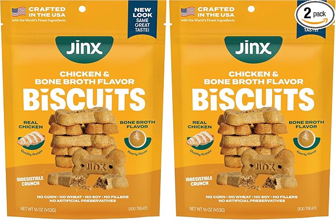 Oven-Baked Chicken Bone Broth Biscuit Treats, Crunchy, All Natural, Superfood-Rich with Real Chicken, Pumpkin & Blueberries, 16oz (Pack of 2)