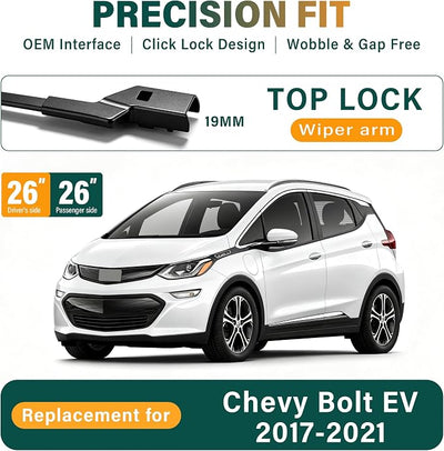 Windshield Wiper Blades Replacement for Chevy Chevrolet Bolt EV 2017 2018 2019 2020 2021,Original Equipment Replacement Front Rear Wiper Blade Set - 26" 26" 12" (Set of 3)