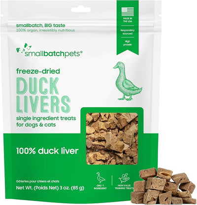 smallbatch Freeze Dried Dog Treats, Duck Liver Treats for Dogs & Cats, High Protein, Single Ingredient Dog Treat for Training or Food Topper, Natural, Humanely Sourced Meat, Made in the USA, 3 oz