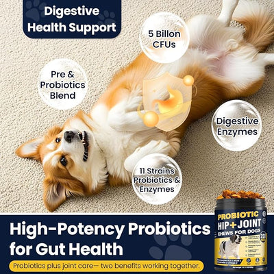 Hip and Joint Supplement for Dogs Probiotics Glucosamine Chondroitin MSM Chew for Dog Arthritis Pain Relief Extend Joint Care, Probiotic for Digestive/Gut Health for Large/Small/Senior Dogs- Bacon