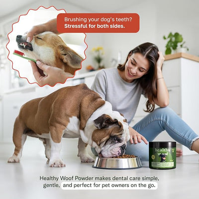 Dog Dental Powder with Icelandic Kelp, Enzymes & Green Tea – Dog Breath Powder & Tartar Remover – Dental Cleaning for Dogs – 8.5 oz (120 Servings)