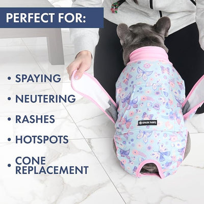 Spark Paws Dog Surgery Recovery Suit – Dog Recovery Suit After Surgery, Anti-Lick Dog Onesie, Abdominal Wound Protector, Soft Cone Alternative for Spay Neuter Male Female Pet Recovery - Butterfly, 3XL