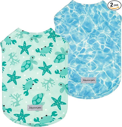 Fitwarm 2 Pack Marine UPF 50+ UV Sun Protection Dog Shirt, Lightweight Cooling Vest, Quick Dry Summer Clothes for Small Dogs Boy Girl, Pet Outfit, Sky Blue, Mint Green, XXL