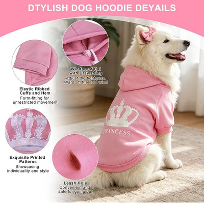 EXPAWLORER Princess Dog Hoodie-Soft Dog Sweater Calming Fleece Sweatshirt Cold Weather Pet Clothes,Pitbull Clothes Outfits,Coat Apparel for Puppy,Cat, Small Medium Large Dogs,Pink Large