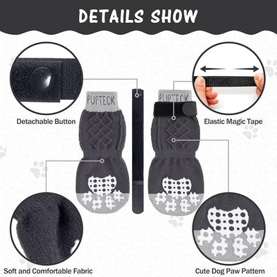 PUPTECK Anti-Slip Dog Socks with Double Sides Grips for Small Medium Large Dogs Hardwood Floors Prevents Licking, Dog Shoes for Hot Pavement Traction Control Paw Protector for Senior Dogs,Slate Grey L