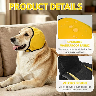 Waterproof Dog Ear Covers No Shake Ear Wraps for Dogs Bath,Grooming & Drying,Noise Protection Ear Muffs Anxiety Relief,Adjustable Calming Hoodie Shower Cap for Hematoma(Bright Yellow,L)
