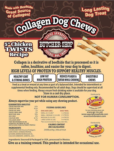 Butcher Shop Collagen Dog Chews 5" Chicken Twists Dog Treats (2 Pack - 7.76 oz per Pack)