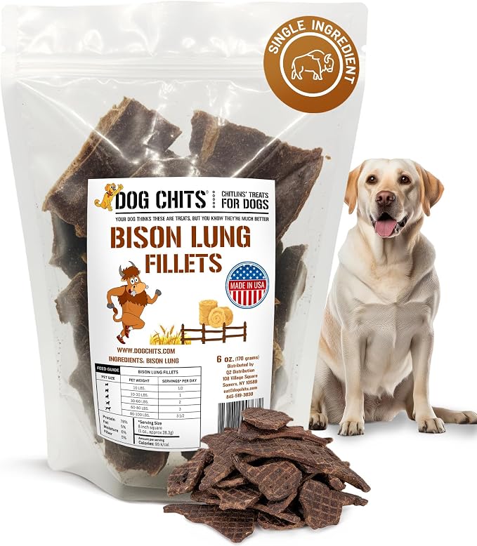 Bison Lung Fillets for Dogs – All-Natural, High Protein Single Ingredient Dog Treats Bison Lung Dog Treats – Grain-Free, Low-Fat – Safe with Sensitive Stomachs – 6 oz