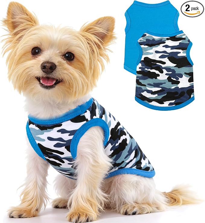 2 Pieces Chihuahua Clothes Summer Dog Shirts for Small Dogs Soft Small Dog Clothes Camouflage Pattern Breathable Pet Clothes for Yorkie Shih tzu Cat XXS~M (XS)