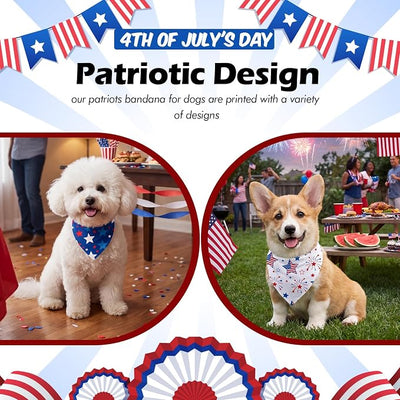 Weewooday 50 Pcs 4th of July Dog Bandanas Bulk for 1776 Patriotic 250th Anniversary Star Red White and Blue Independence Day Flag Scarf for Small Medium Large Outfit(Star, 19.7 x 13.8 x 13.8 Inch)