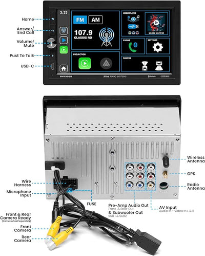 BOSS Audio Systems BV9358B Car Stereo – Wireless CarPlay Android Auto, Double Din, 7 Inch Touchscreen, Bluetooth, NO CD DVD Player, AM/FM Radio Receiver, A/V Input, USB