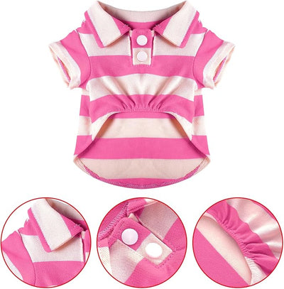 Dog Shirt Polo Shirt Striped Collar Puppy Clothes Summer Button Up Pet Clothes for Small Medium Dogs Cats for Boy Girl Pets (Pink, X-Small)