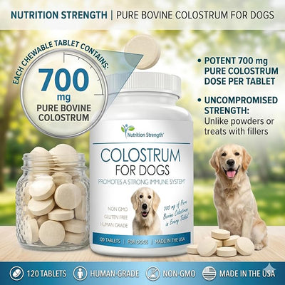 Pure Bovine Colostrum for Dogs - Allergy & Itch Relief - Leaky Gut & Digestive Support - Natural Immune Defense - Seasonal Allergy Support - 120 Chewable Tablets