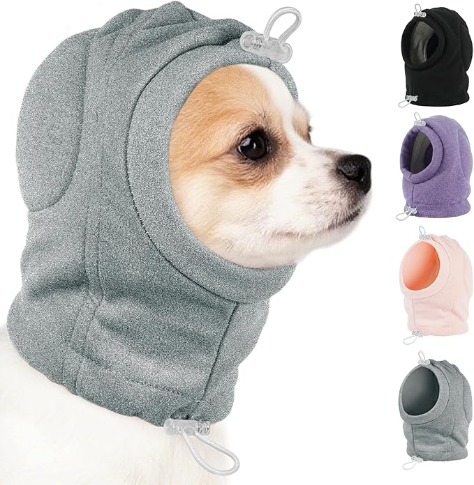 MIGOHI Small Dog Anxiety Relief Ear Muffs - Anti-Slip Dog Ear Cover for Thunderstorm, Fireworks, Sound Reducing Ear Padding & Keep Warm Wrap for Small Dog,M,Gray