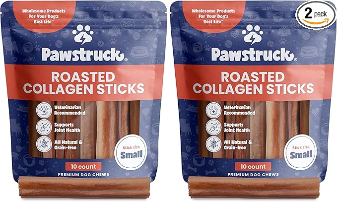 All Natural 5-6" Roasted Collagen Sticks for Dogs - Low Odor & Long Lasting Alternative to Bully Sticks and Rawhide Chews - Single Ingredient & Vet Approved - 20 Pack - Packaging May Vary
