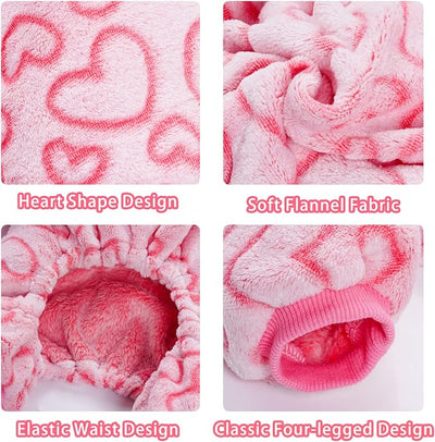 Dxhycc Fleece Dog Pajamas - Cute Heart Puppy Jumpsuit, Warm Soft Pet Holiday Clothes for Small Medium Cats and Dogs (Pink, L)