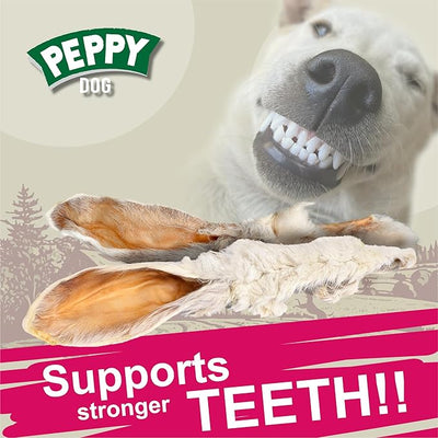 Rabbit Ears with Fur Dog Treats (50 pcs)| All-Natural, Hypoallergenic, Dehydrated Chews | Supports Dental Hygiene & Digestion | Ideal for Small, Medium & Large Dogs