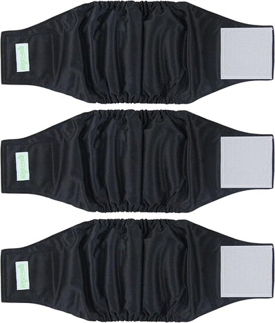 wegreeco Washable Dog Diapers - Washable Male Dog Belly Wrap - Pack of 3 - (Black,Small)