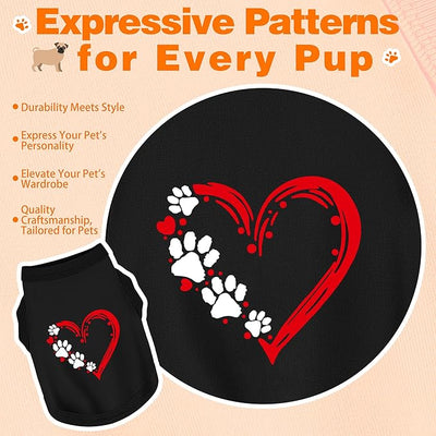 Discover Cozy Sleeveless Canine Wear: Soft, Lightweight, and Breathable Cotton Dog Shirt Featuring Heart and Paw Graphics. Vest Tank Top is Ideal for Small, Medium, and Large Breeds Black L