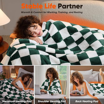 Heated Electric Blanket Throw, 50X60 Heating Blanket with 10 Heating Levels & 8 Hours Auto Off for Lap, Dark Green Checkered Plaid Soft Sherpa Blankets, Gifts for Mom, Grandma Women Couch