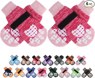 PUPTECK Anti-Slip Dog Socks with Double Sides Grips for Small Medium Large Dogs Hardwood Floors Prevents Licking, Dog Shoes for Hot Pavement Traction Control for Senior Dogs, Fuschia, XS