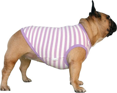 iChoue French Bulldog 100% Breathable Cotton Striped T Shirts Halloween Vest Clothes for Small Dogs Tank Tops Puppy Frenchie Pug English Boston Terrier Pitbull Purple White Stripes - Medium