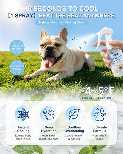 Dog Cooling Spray – Large Capacity Heat Relief for Backyard, Car & Crate – Natural Menthol, Aloe, Oat – Lick-Safe, No Fragrance for Brachycephalic, Double-Coat & Senior Dogs (5.4 fl. oz)
