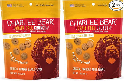 Charlee Bear Crunch Grain Free Dog Treats, Chicken, Pumpkin and Apple, 2 Ounce Resealable Bag, Low Calorie Training Treats for Dogs, Limited Ingredient, Healthy, Crunchy Dog Snacks, Made in USA