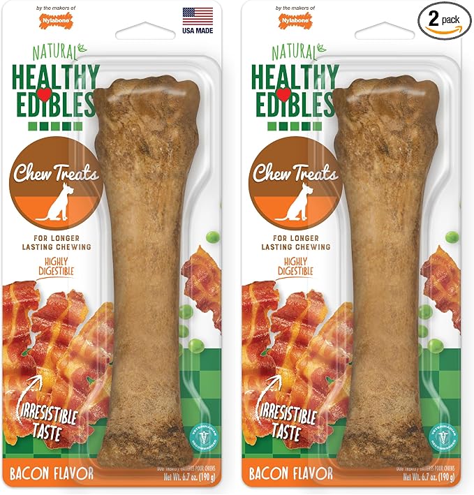 Healthy Edibles Natural Dog Chews Long Lasting Bacon Flavor Treats for Dogs, X-Large/Souper, 1 Count (Pack of 2)