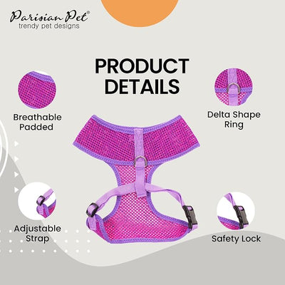 Parisian Pet Girl Dog Harness - Breathable Mesh Purple Pink No Pull Puppy Harness with Leash Ring - Adjustable Harnesses for Dogs - Soft Step-in Pet Vest - Lightweight Dog Vests for Large Dogs