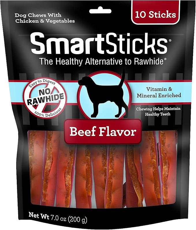 SmartBones SmartSticks, Treat Your Dog to a Rawhide-Free Chew Made With Real Beef, 10 Count