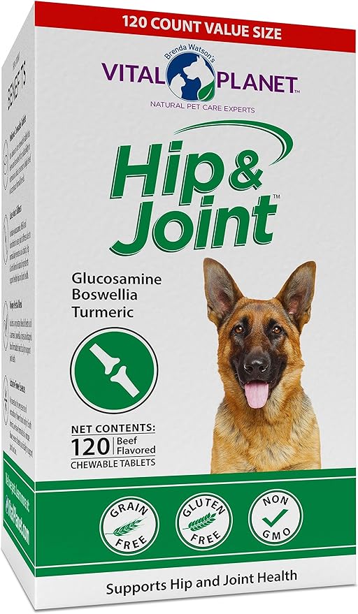 Natural Hip and Joint Supplement for Dogs - Potent Herbal Blend with Green Lipped Mussel, MSM and Glucosamine (120 Chewable Tabs)
