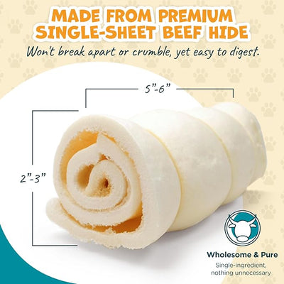 Pack Approved Beef Cheek Rolls for Dogs - Natural & Odor-Free Dog Treats - 5 to 6 Inch Medium Beef Hide Dog Chews - 4 Pack