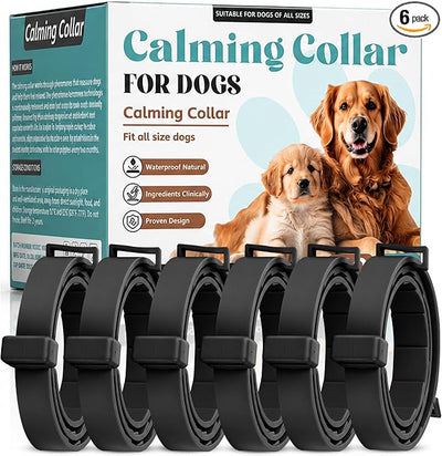 Calming Collar for Dogs – 6 Pack Pheromone Dog Anxiety Collar, Adjustable 25 Inch, Long-Lasting Stress Relief, Waterproof, All Breeds & Puppies, Up to 60 Days Per Pack (Black)