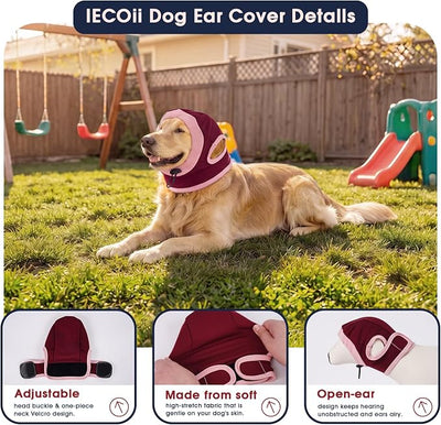 IECOii No Shake Dog Ear Wrap Hematoma for Anxious Dogs,Soft Breathable Ear Cover for Fireworks,Thunderstorms, Grooming & Travel,Adjustable Dog Ear Muffs for Small Medium Large Dogs(Red,S)